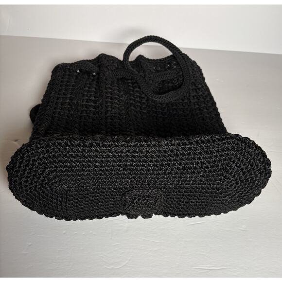 The Sak Crochet Knit Bucket Bag Lined Backpack Black 12" - Picture 7 of 16